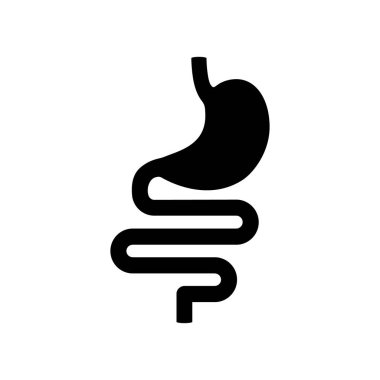 Mide siyahı siluet vektör simgesi. Beyaz arka planda izole edilmiş iç organ çizimi.