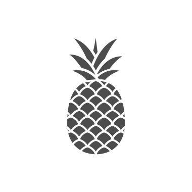 Beyaz üzerine izole edilmiş siyah ananas ikonu. Ananas anahattı tropikal meyve vektörü çizimi.