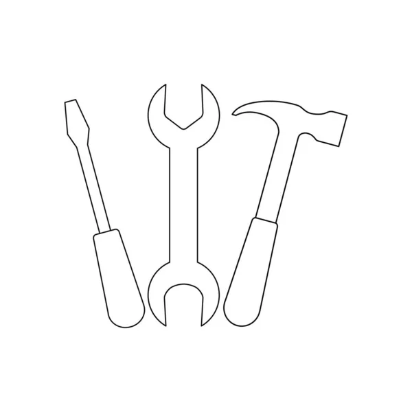 Setzen Sie Symbole Für Industrielle Instrumente Schraubenschlüssel Hammer Und Schraubenzieher — Stockvektor