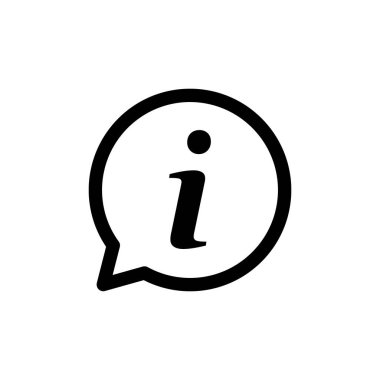 Bilgi satırı konuşma boşboğazlığı simgesi. Bilgi siyah işaret vektörü beyaz üzerine izole edildi