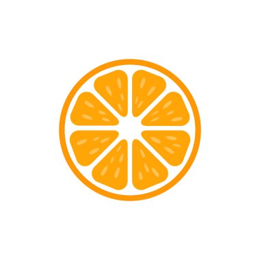 Portakal dilimi ikonu. Beyaz üzerine izole edilmiş turuncu barış vektörü çizimi. Lezzetli meyve sembolü.