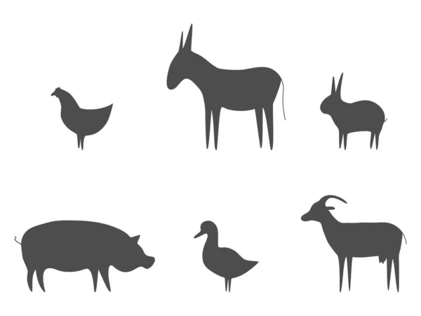 Farm animals black outline set vector illustration. Pig, duck, goat,  chicken, rabbit and donkey isolated on white. Domestic animals collection.  Animal silhouettes group. - Stock Image - Everypixel