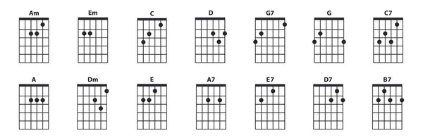 Gitar Akorları Simgesi Seti Gitar Dersi Vektör Illüstrasyonu Beyaza Izole — Stok Vektör