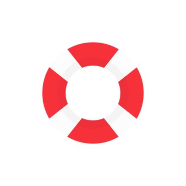 Kırmızı ve beyaz yüzme lastik halkası. Yüzen can simidi vektörü beyaza izole edildi. Yaz tatili şamandırası illüstrasyonu.