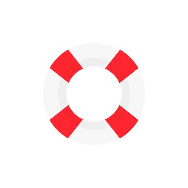 Kırmızı ve beyaz yüzme lastik halkası. Yüzen can simidi vektörü beyaza izole edildi. Yaz tatili şamandırası illüstrasyonu.