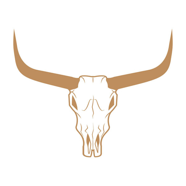 Bull skull icon. Buffalo head vector illustration isolated on white. Animal skull with horns. Texas animal head symbol. Dangerous sign.