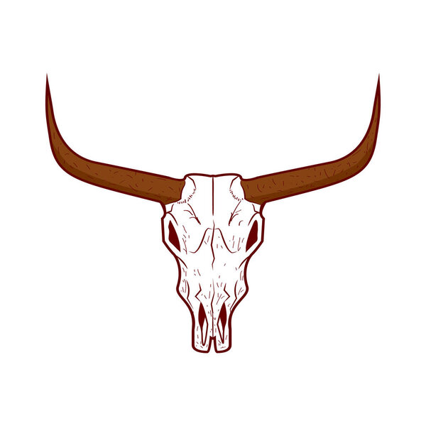 Bull skull icon. Buffalo head vector illustration isolated on white. Animal skull with horns. Texas animal head symbol. Dangerous sign.
