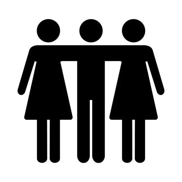 Ikona Przyjaciół Dwie Kobiety Mężczyzna Przytulają Się Ilustracja Wektora Pracy — Wektor stockowy