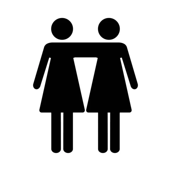 Lesbian Tanda Terisolasi Pada Putih Teman Ikon Dua Gadis Saling - Stok Vektor