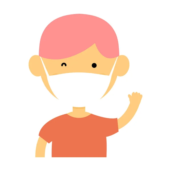 Милый Маленький Мальчик Защитной Медицинской Маске Мультфильм Счастливый Мальчик — стоковый вектор