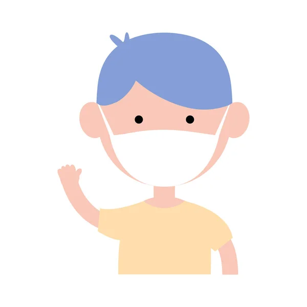 Χαριτωμένο Αγοράκι Προστατευτική Ιατρική Μάσκα Γελοιογραφία Ευτυχής Αγόρι Διανυσματική Απεικόνιση — Διανυσματικό Αρχείο