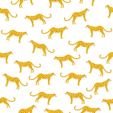 Beyaz arkaplanda leopar desensiz vektör çizimi. Vahşi yaşam baskısı dokusu.