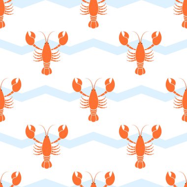 Beyaz arka planda ıstakoz desenli kusursuz vektör çizimi. Tatlı ıstakoz koleksiyonu..