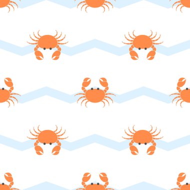 Beyaz üzerine yengeç desenli arka plan vektör çizimi. Yengeç pürüzsüz arkaplan.