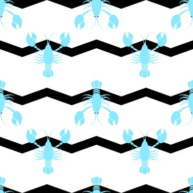 Beyaz arka planda ıstakoz desenli kusursuz vektör çizimi. Tatlı ıstakoz koleksiyonu..