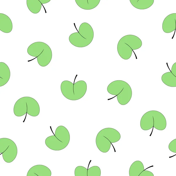 シームレスなパターン緑の葉白の背景 — ストックベクタ
