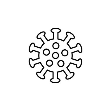 Virüs çizgisi simgesi. Beyaz üzerinde izole Corona virüs temsili, kabartma biçiminde mikrop veya bakteri anahat sembolü. 