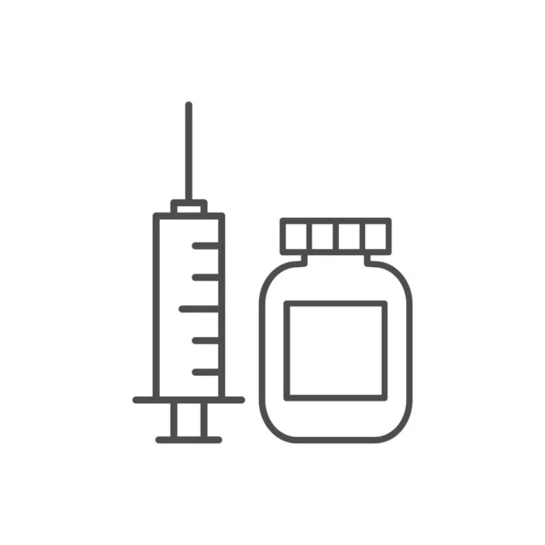 Syringe Vaccine Bottle Line Icon Vector Illustration Isolated White Background — Stock Vector