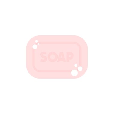 Pembe sabun ikonu. Köpük vektör illüstrasyonlu sabun çubuğu beyaz üzerine izole edildi