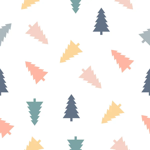 圣诞树图案的白色背景无缝 色彩斑斓的森林树矢量图解 — 图库矢量图片
