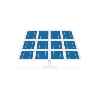 Güneş enerjisi ikonu. Ön güneş paneli mavi vektör çizimi beyaza izole edildi.