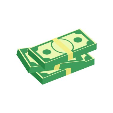 Dolar banknot ikonu. Bir yığın nakit sembolü. İş ve finans eşölçümleri beyaza izole edilmiş. Yüzlerce dolarlık yığınla düz stil..