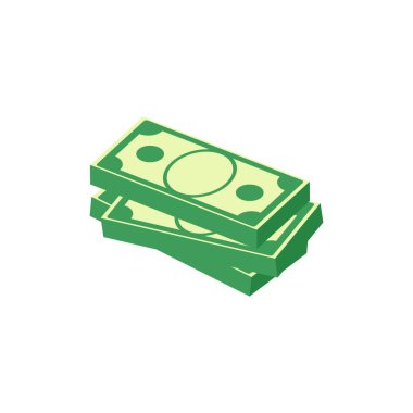 Dolar banknot ikonu. Bir yığın nakit sembolü. İş ve finans eşölçümleri beyaza izole edilmiş. Yüzlerce dolarlık yığınla düz stil..