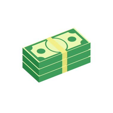Dolar banknot ikonu. Bir yığın nakit sembolü. İş ve finans eşölçümleri beyaza izole edilmiş. Yüzlerce dolarlık yığınla düz stil..