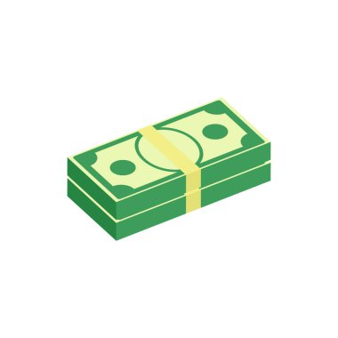 Dolar banknot ikonu. Bir yığın nakit sembolü. İş ve finans eşölçümleri beyaza izole edilmiş. Yüzlerce dolarlık yığınla düz stil..