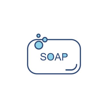 Sabun hattı mavi ikonu. Beyaz arkaplanda izole edilmiş köpük vektör illüstrasyonlu sabun çubuğu