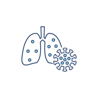 Akciğerler ve virüs çizgisi mavi vektör simgesi. Virüs, hava kirliliği, grip ve toz örneklerinden korunma sembolü beyaza izole edildi.