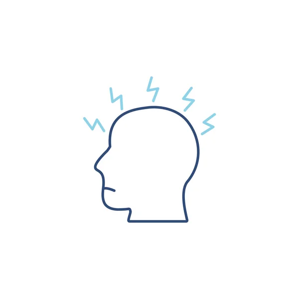 偏头痛线性蓝色图标 人头带有闪电流感症状的概念 头痛线符号 白色上孤立的应力矢量图 — 图库矢量图片
