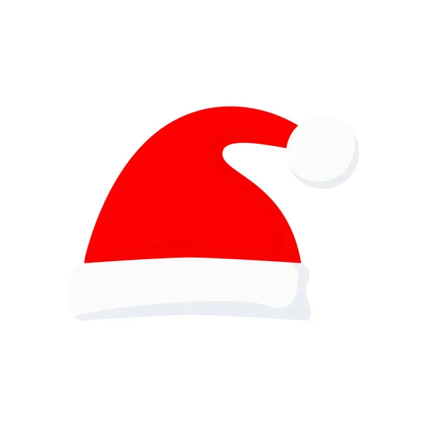 Jolie Icône Chapeau Santa Dessin Animé Chapeau Plat Rouge Noël — Image vectorielle