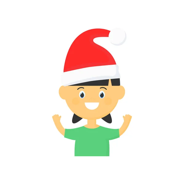 Ευτυχισμένο Κορίτσι Κινουμένων Σχεδίων Σάντα Καπέλο Εικονογράφηση Χαριτωμένο Παιδί Χριστουγέννων — Διανυσματικό Αρχείο