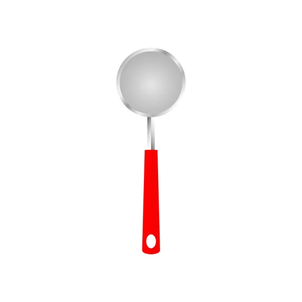 大钢勺矢量图标 红色轮廓烹饪符号孤立在白色上 梯形厨房设备 — 图库矢量图片