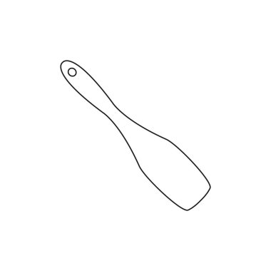 Mutfak hattı spatula siyah ikonu. Beyaz üzerine izole edilmiş siyah ana hatlı doğrusal pişirme sembolü vektör çizimi. Spatula siluet mutfak ekipmanları.