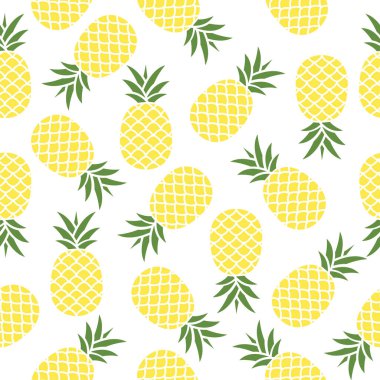 Beyaz üzerine kusursuz ananas desenli vektör çizimi.