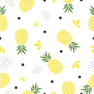 Beyaz üzerine kusursuz ananas desenli vektör çizimi.