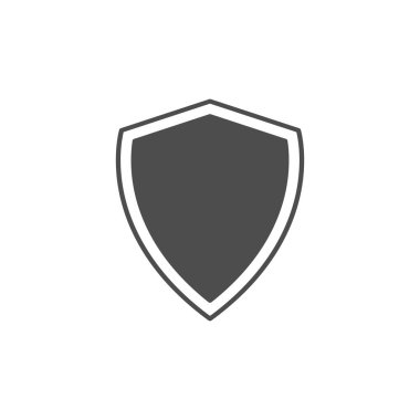 Kalkan siyah simgesi. Düz çizim şablonu, siyah ve beyaz renkli koruyucu vektör, beyaz üzerine izole edilmiş güvenlik ve koruyucu sembol