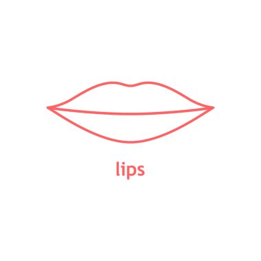 Dudak çizgisi kırmızı ikonu. Beyaz arkaplanda izole edilmiş yazı illüstrasyonlu vektör dudaklar