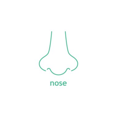 Burun çizgisi mavi simgesi. Beyaz arkaplanda izole edilmiş yazı illüstrasyonlu vektör burun