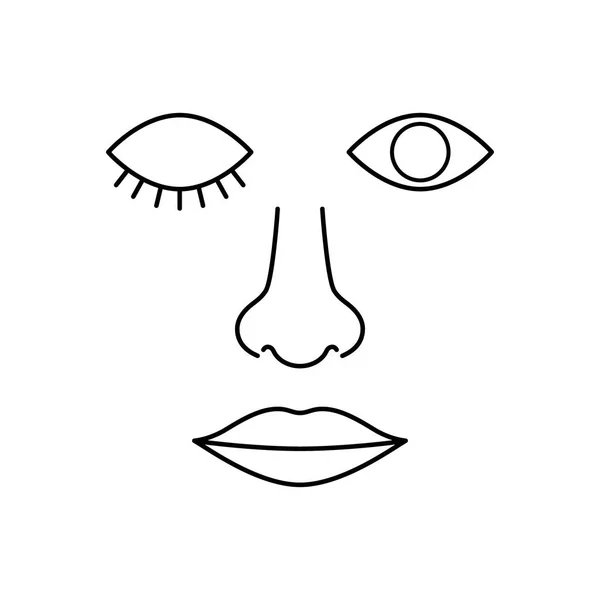 Minimale Abstraite Ligne Humaine Visage Noir Illustration Vectorielle Contour Tête — Image vectorielle