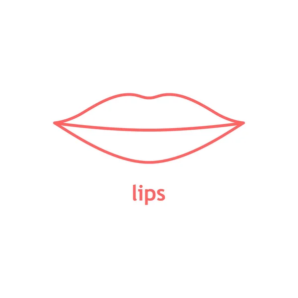 Línea Labios Icono Rojo Labios Vectoriales Con Ilustración Inscripción Aislados — Vector de stock