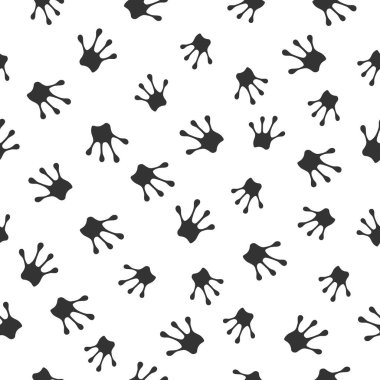 Siyah kurbağa ayak izleriyle kusursuz desen. Hayvan ayağı ikonu vektör illüstrasyonu.