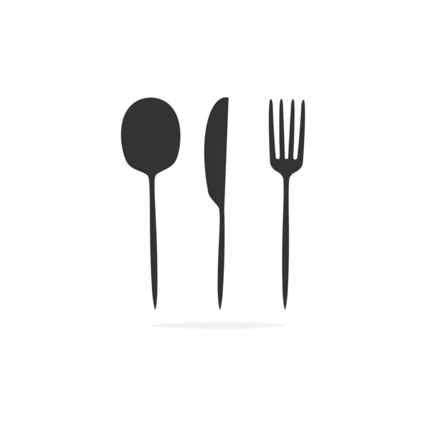 Eten Plat Pictogram Vork Lepel Mes Zwart Silhouet Keukengereedschap Vector — Stockvector