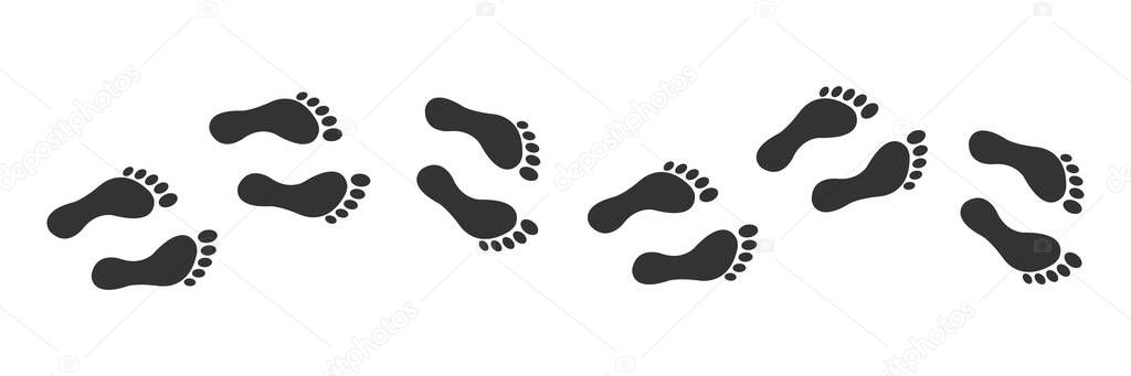 Line of foot black icon set. Bare human foots vector illustration. People footprint track silhouette.