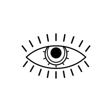 Göz siyahı simgesi. Esrarengiz mistik göz sembolü. Esrarengiz işaret. Vektör illüstrasyonu beyazda izole edildi.