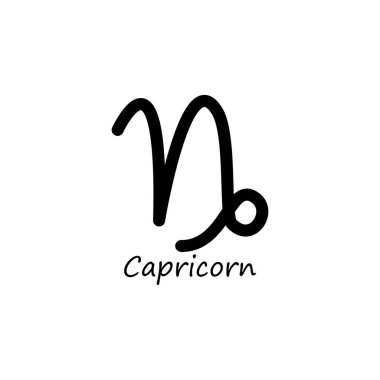 Oğlak ikonu. Zodiac çizgisi siyah sembolü. Vektör beyazda izole edildi.