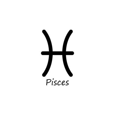 Balık burcu ikonu. Zodiac çizgisi siyah sembolü. Vektör beyazda izole edildi.