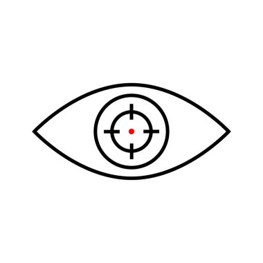 Göz ve dürbün simgesi. Soyut askeri göz konsepti. Vektör illüstrasyonu beyazda izole edildi.